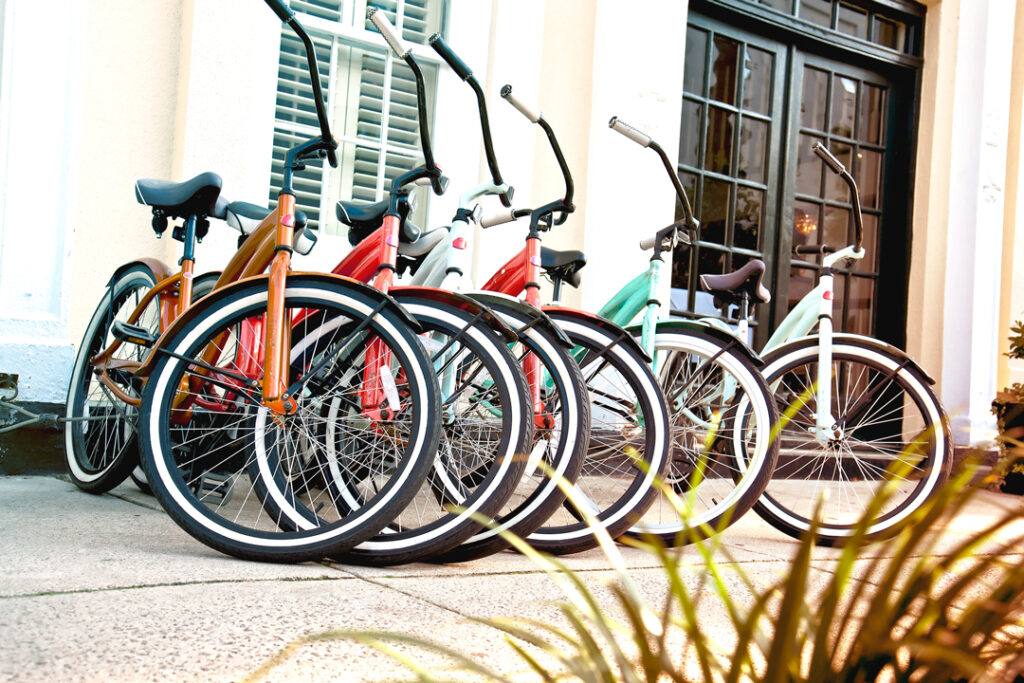 image of a colorful bikes on a bike rack