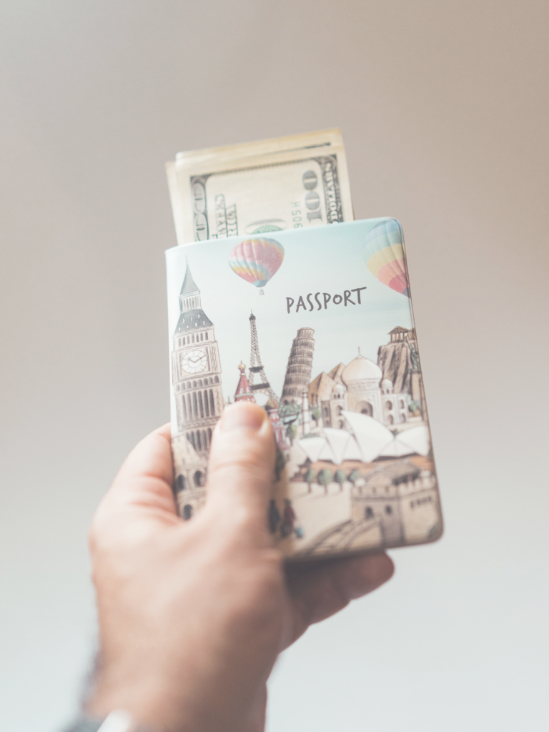 Business traveler with passport