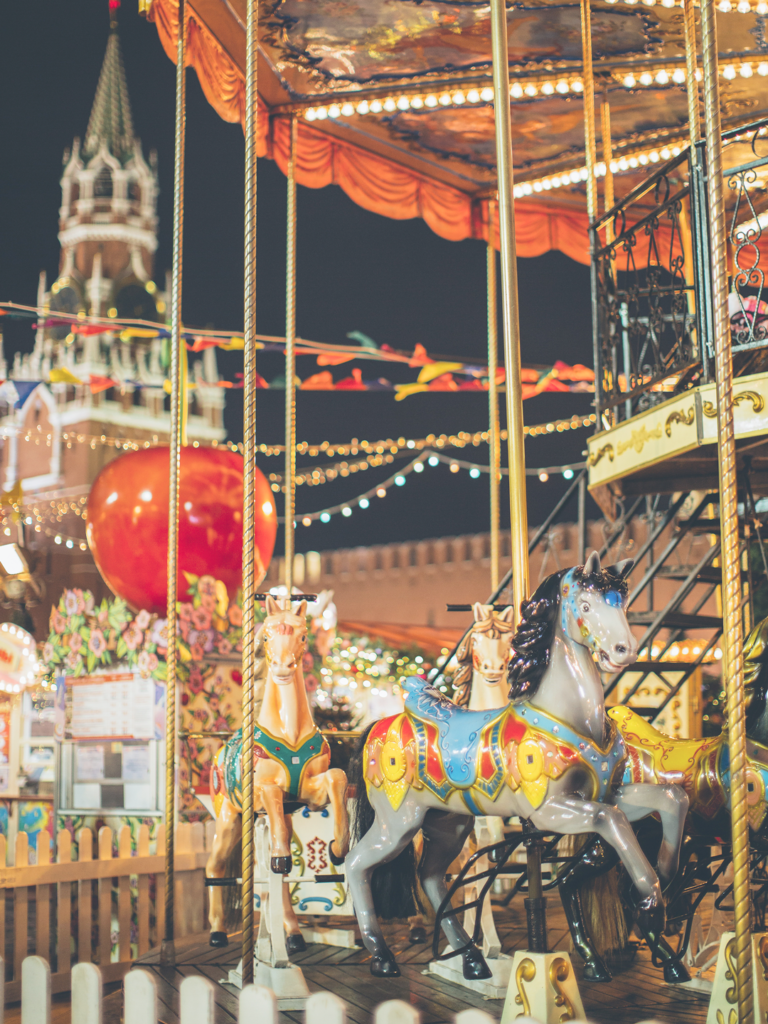 Carousel in city Center decorated for the holidays.