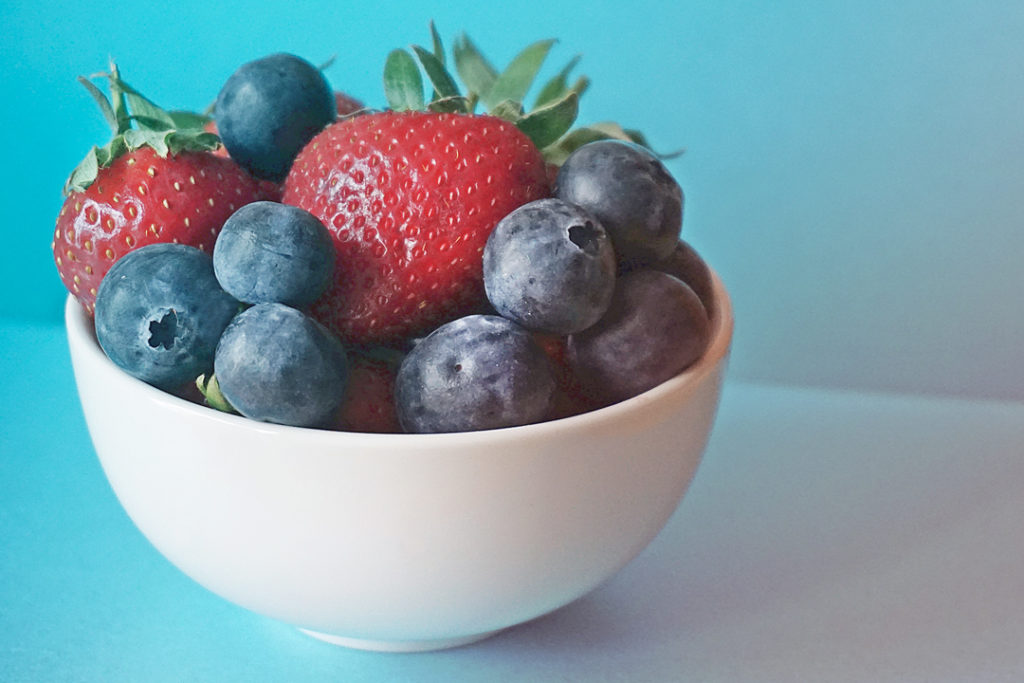 Bowl of strawberries blueberries