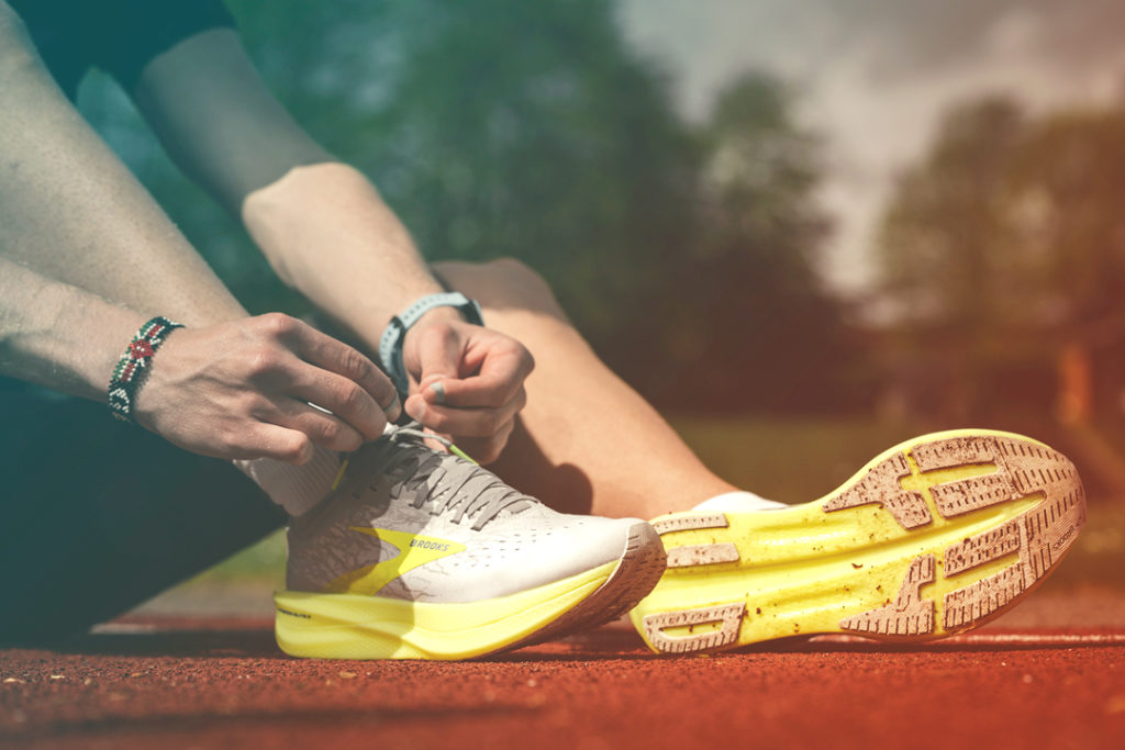 Lacing up running shoes