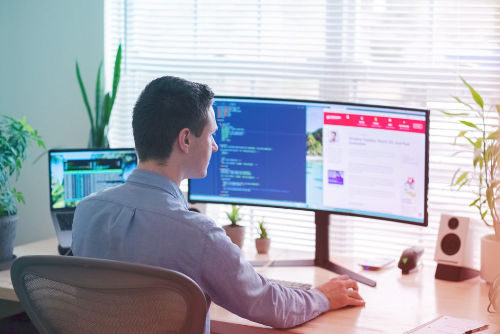 business man using a computer in home office