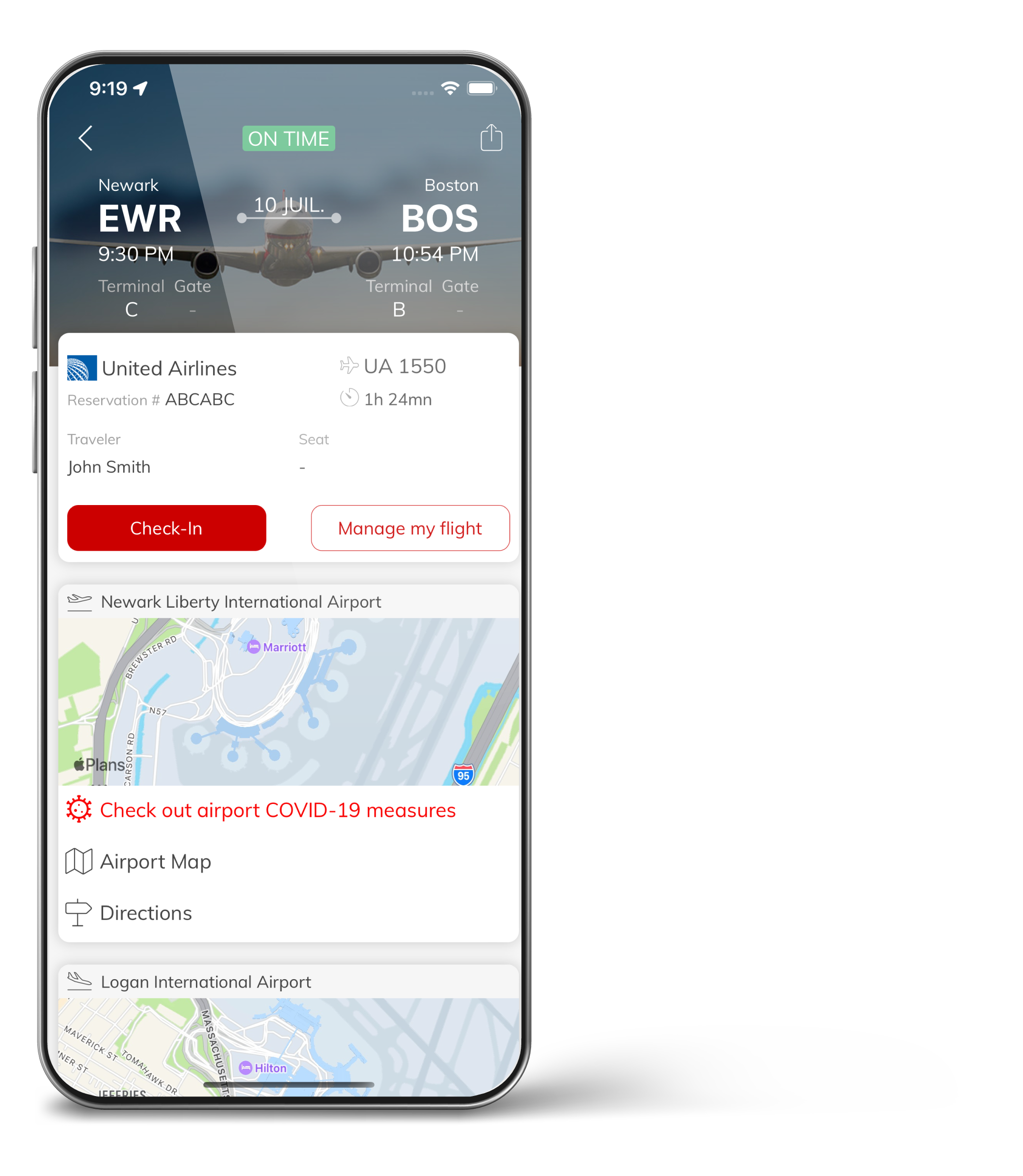 JTB ikoh App Flight Screen