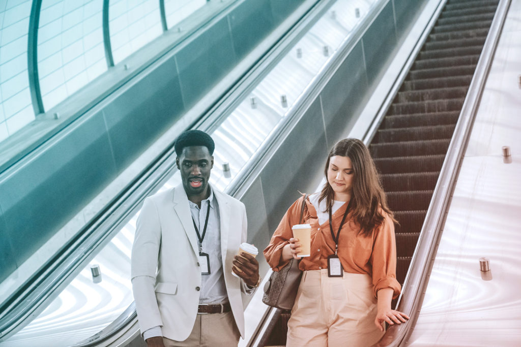 Traveling business man and woman