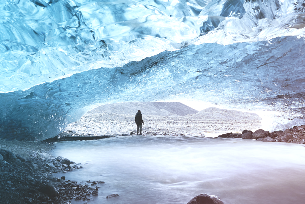 man in ice cave