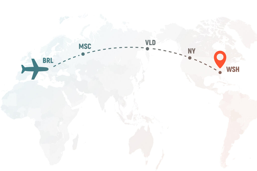 map with flight layover stops