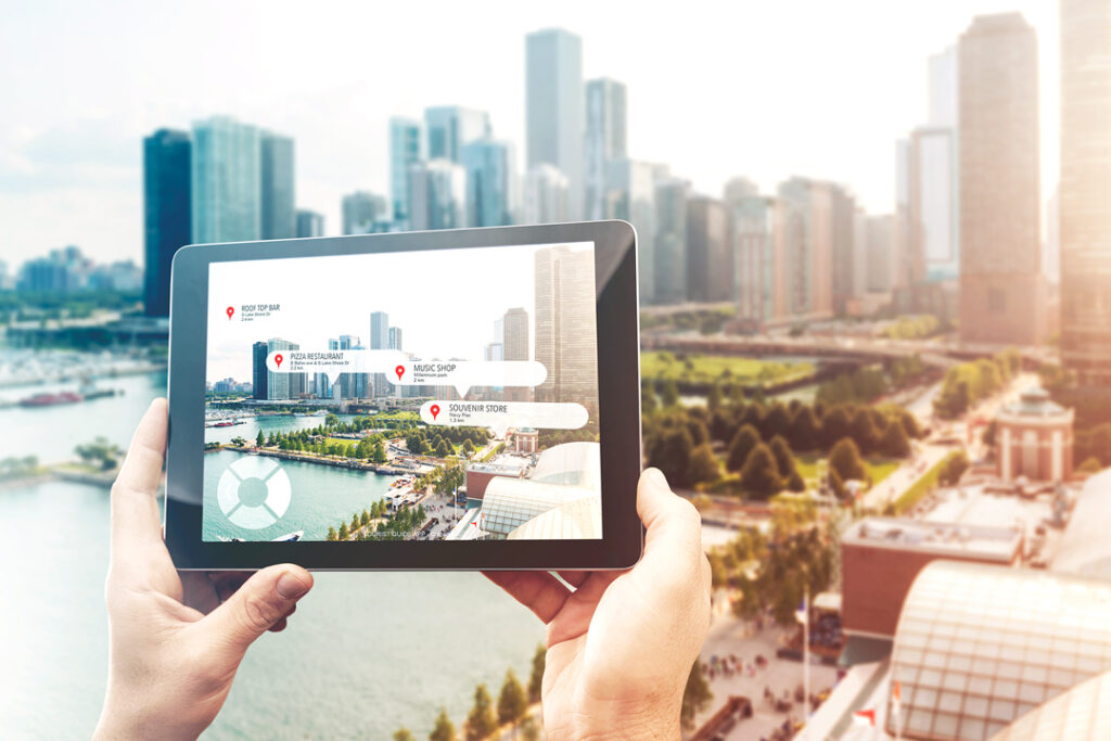 business travel innovation example of tablet search showing hotels in the area