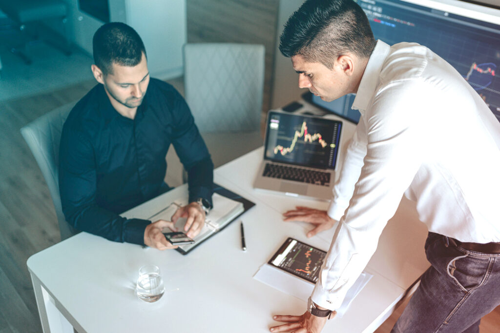 image of a business travelers having a discussion