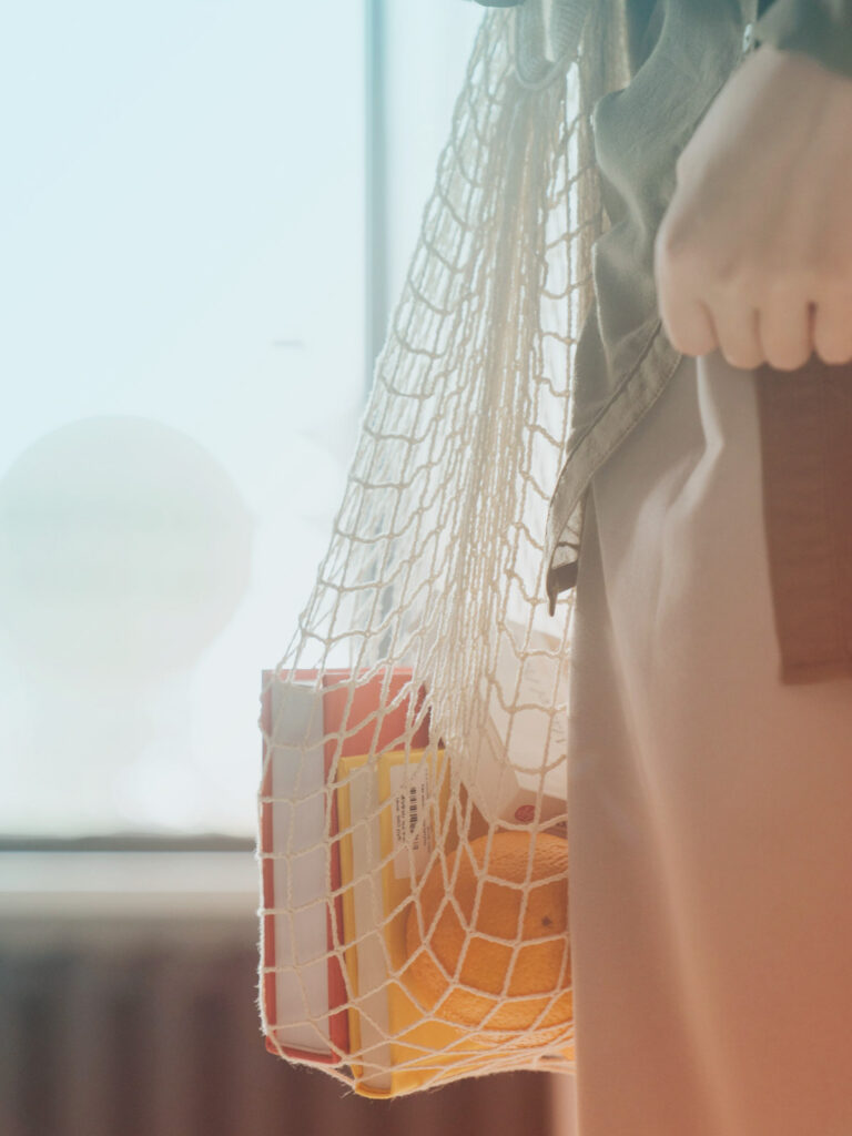 Image of a traveler using a sustainably minded bag