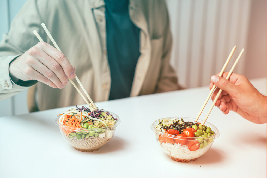 Image of a traveler, enjoying a healthy meal