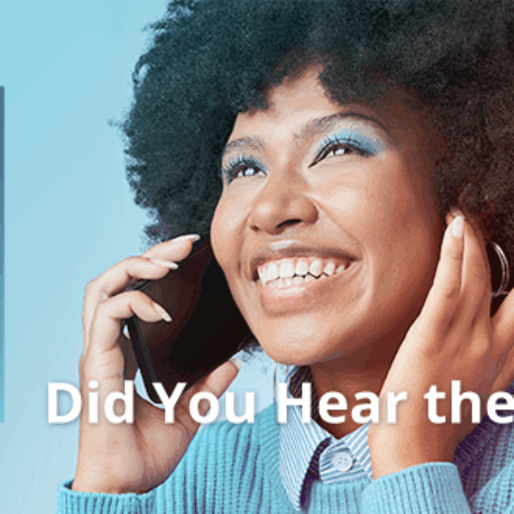 photo of woman on her cell phone with the new jtb business travel brand identity and did you hear the news? text overlay