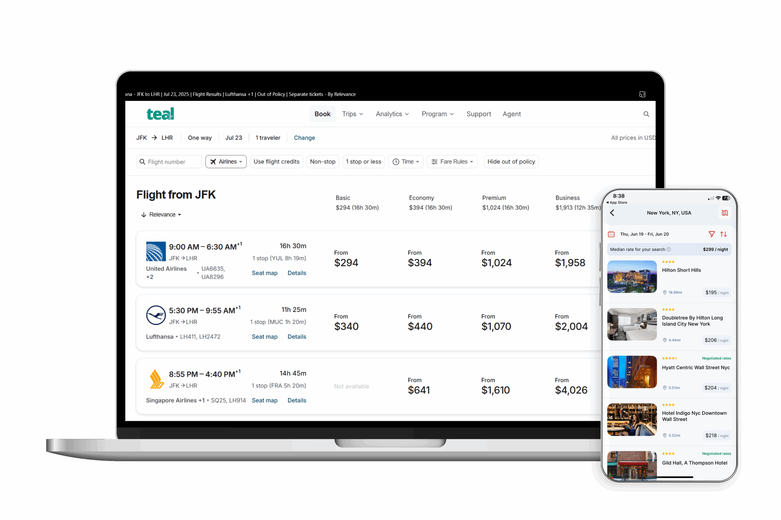 teal traveler search results screens