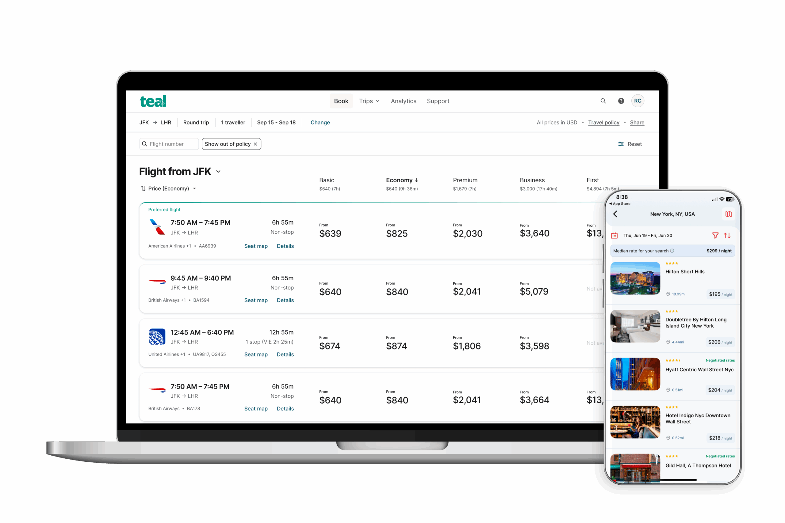 teal traveler search results screens