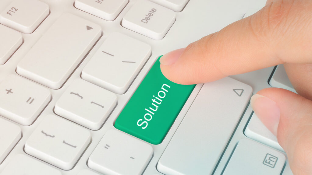 finger pressing solution button expressing how Teal offers solutions