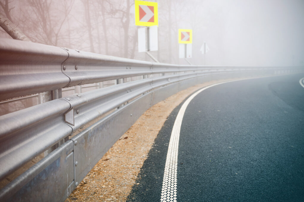 Road with guardrails on a turn